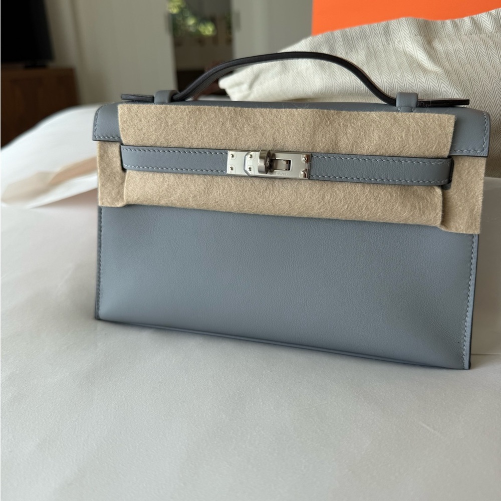 Hermes Blue and Tan Clutch